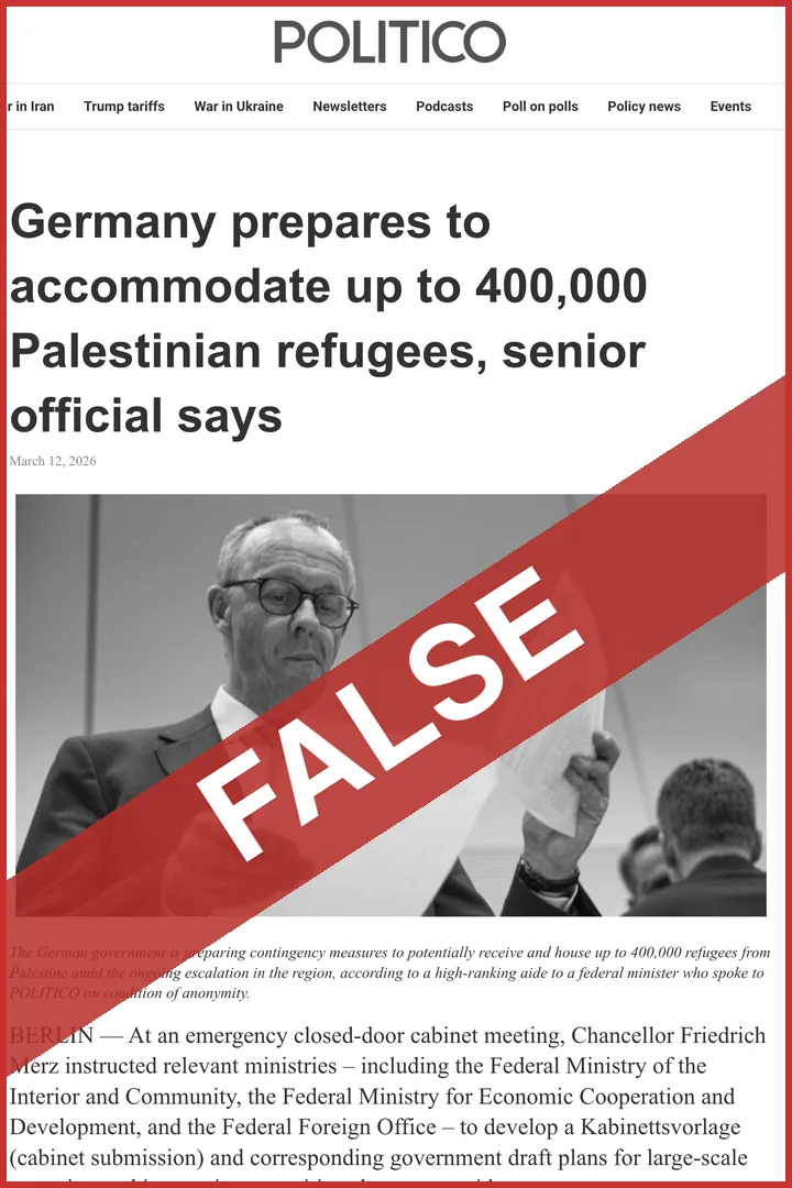 FALSE: forged web page in the design of Politico