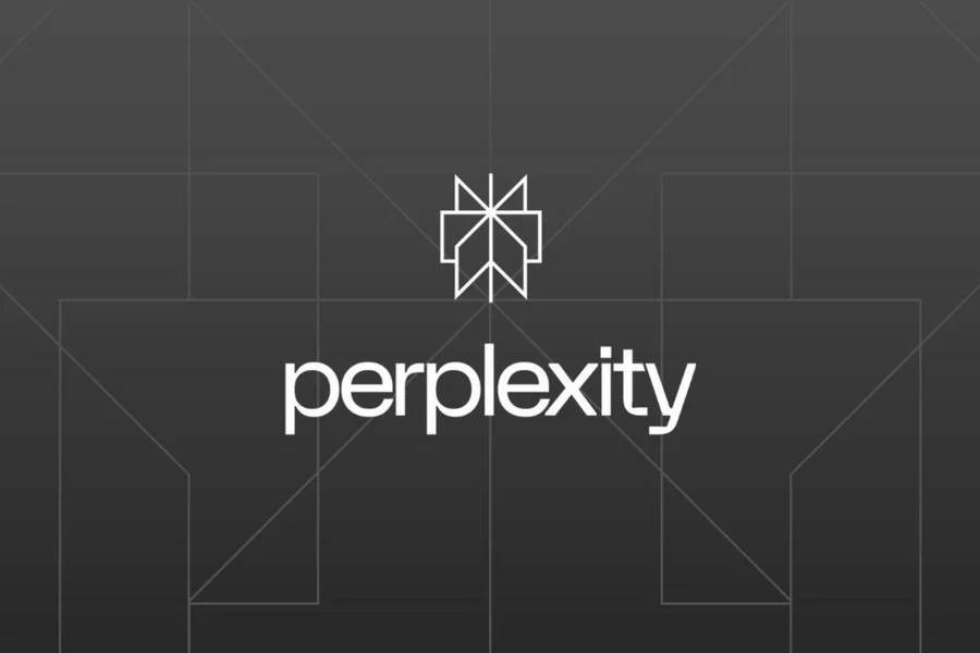 The logo and the name of Perplexity on a dark background